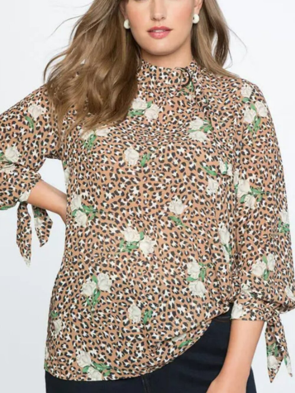 Eloquii Animal print Tie-neck Top - Worn 2x